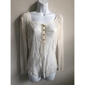 EUC Sun Light White Sheer Polka Dot with Shoulder Ties Long Sleeve Blouse Size 1